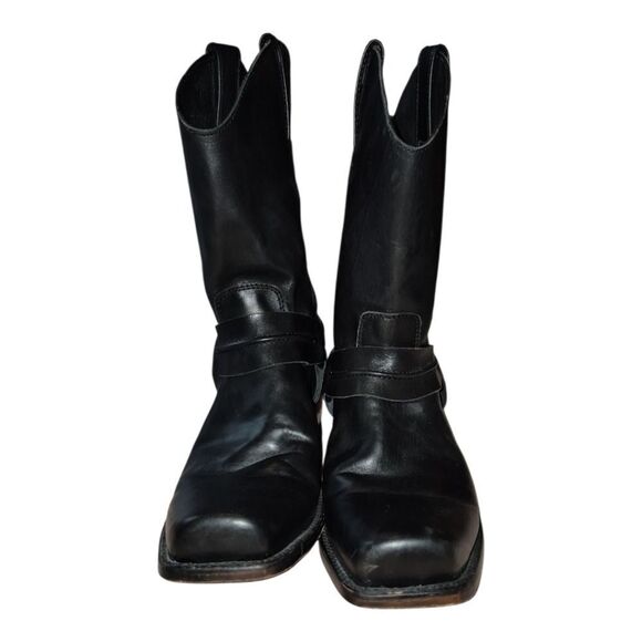 Liberty Black Men\'s James Distressed Leather Harness Moto Biker Boots 10